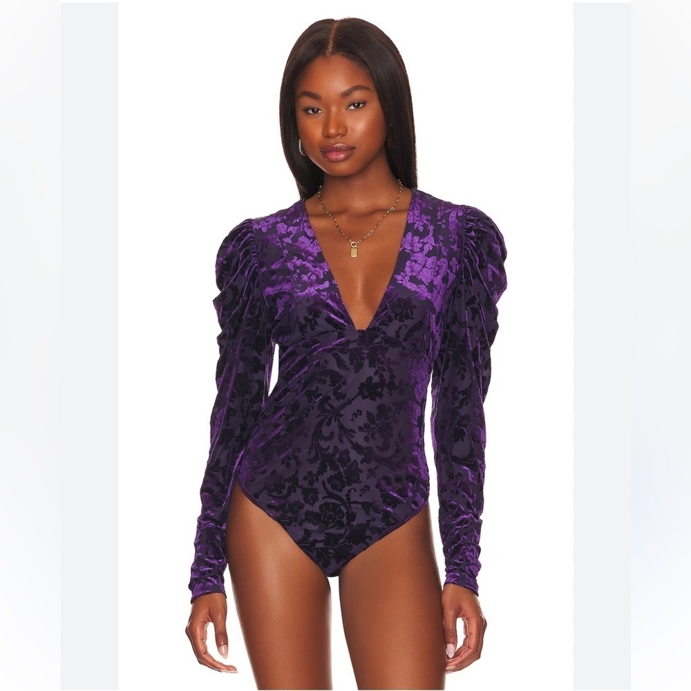 NWT Free People Magic Hour Velvet Bodysuit (Color Deep Sea Combo) Size XS